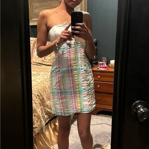 Lilly Pulitzer Strapless White and Pastel Plaid Dress